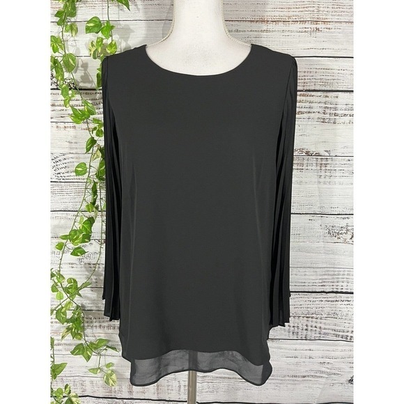 Laurie Felt Blouse Extra Small Black Sheer Pleated Sleeves Cocktail Evening Slim - Picture 1 of 13